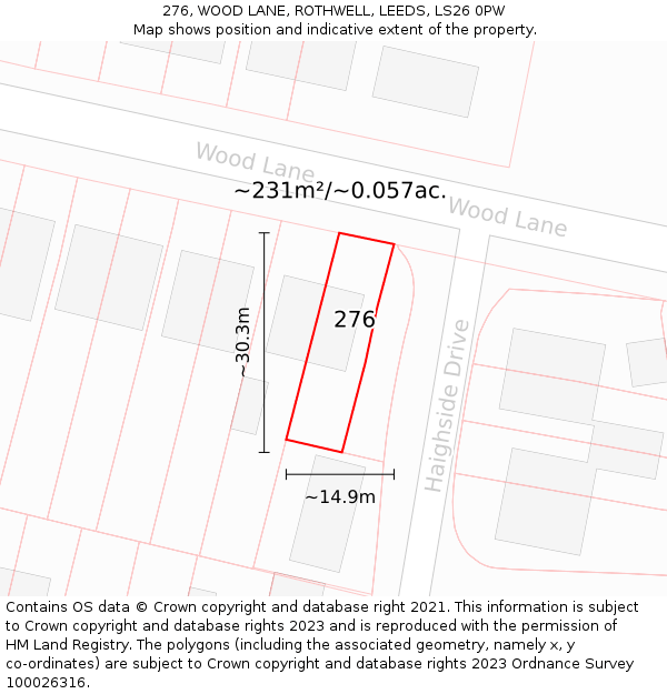 276, WOOD LANE, ROTHWELL, LEEDS, LS26 0PW: Plot and title map
