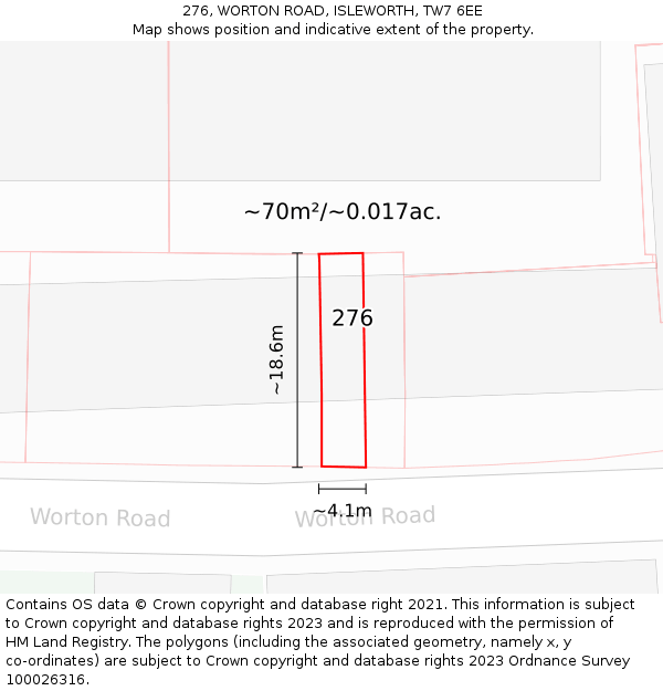 276, WORTON ROAD, ISLEWORTH, TW7 6EE: Plot and title map