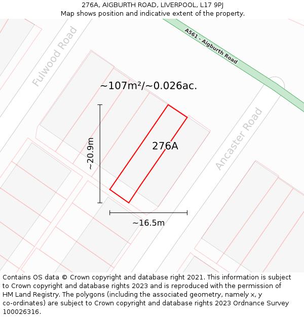 276A, AIGBURTH ROAD, LIVERPOOL, L17 9PJ: Plot and title map