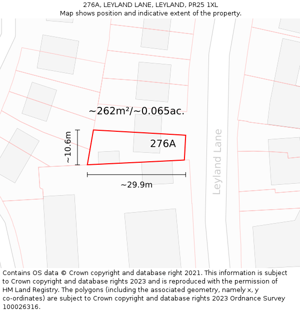 276A, LEYLAND LANE, LEYLAND, PR25 1XL: Plot and title map