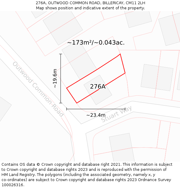 276A, OUTWOOD COMMON ROAD, BILLERICAY, CM11 2LH: Plot and title map