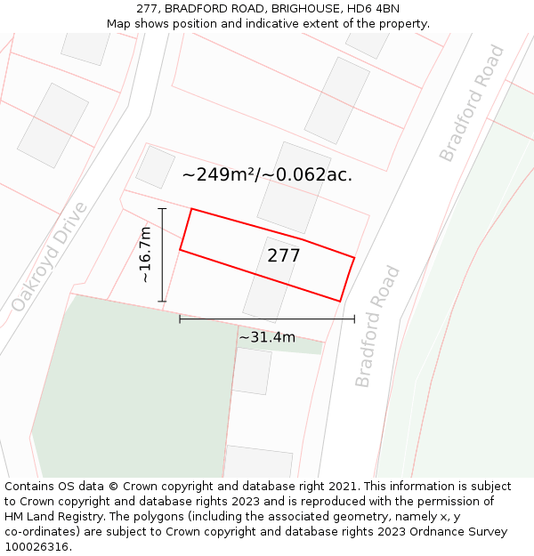 277, BRADFORD ROAD, BRIGHOUSE, HD6 4BN: Plot and title map