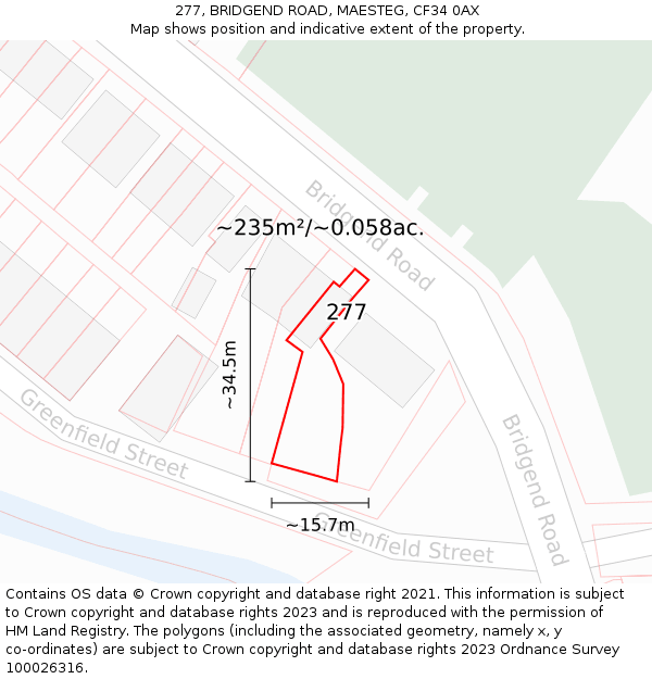 277, BRIDGEND ROAD, MAESTEG, CF34 0AX: Plot and title map