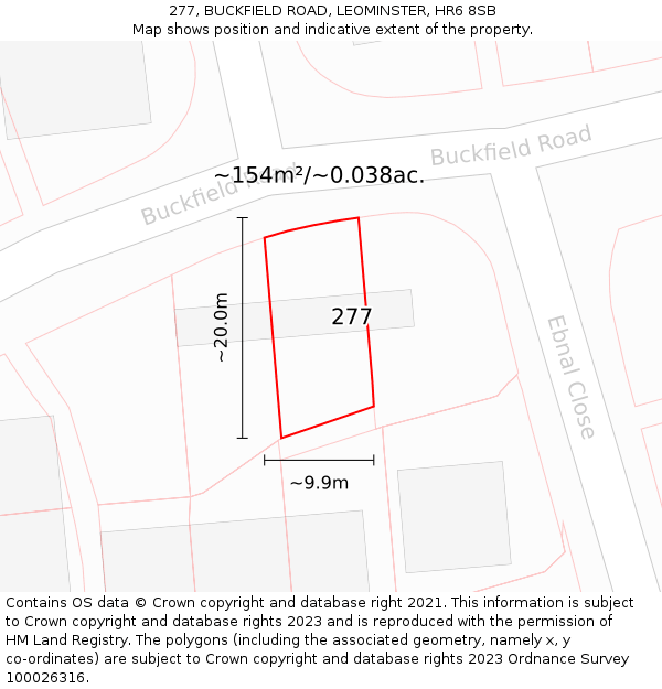 277, BUCKFIELD ROAD, LEOMINSTER, HR6 8SB: Plot and title map