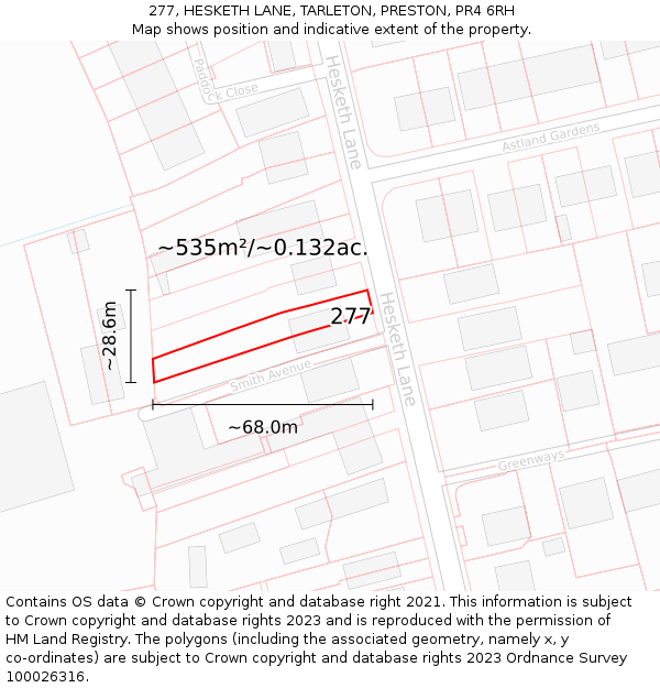277, HESKETH LANE, TARLETON, PRESTON, PR4 6RH: Plot and title map