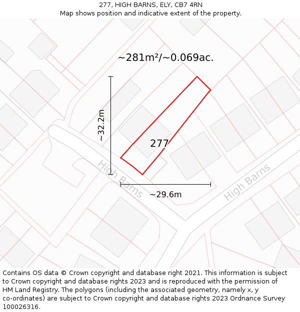 277, HIGH BARNS, ELY, CB7 4RN: Plot and title map