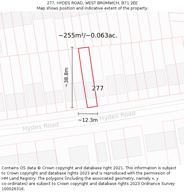 277, HYDES ROAD, WEST BROMWICH, B71 2EE: Plot and title map