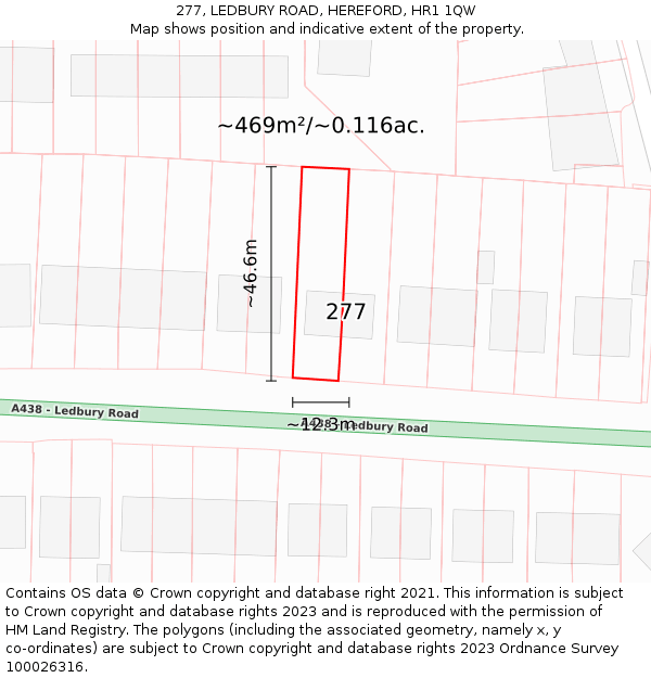 277, LEDBURY ROAD, HEREFORD, HR1 1QW: Plot and title map