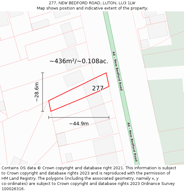 277, NEW BEDFORD ROAD, LUTON, LU3 1LW: Plot and title map