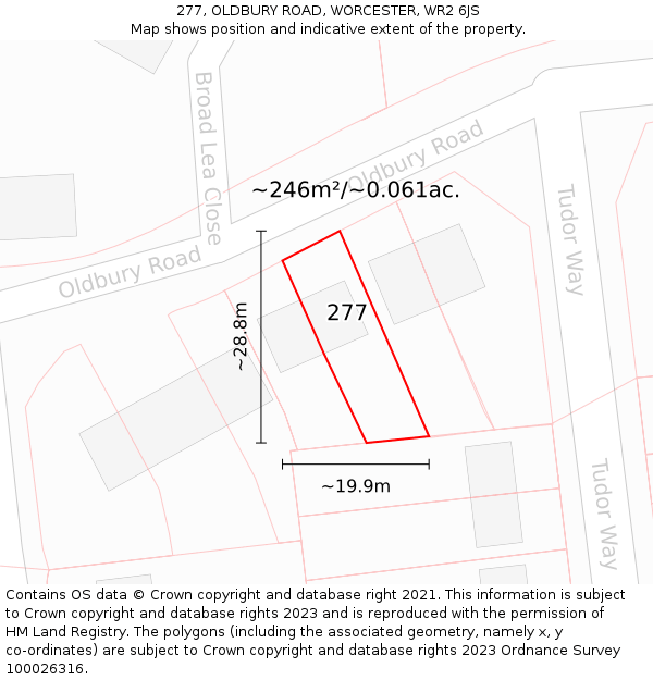 277, OLDBURY ROAD, WORCESTER, WR2 6JS: Plot and title map