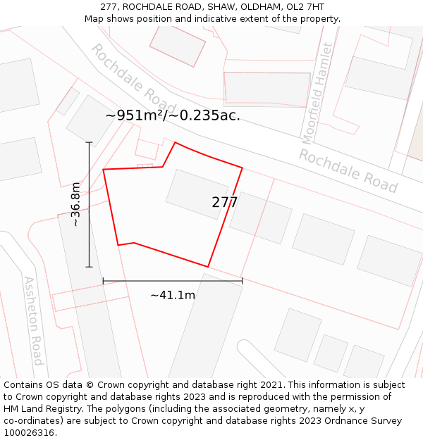 277, ROCHDALE ROAD, SHAW, OLDHAM, OL2 7HT: Plot and title map