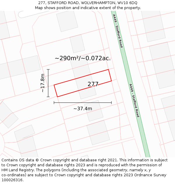 277, STAFFORD ROAD, WOLVERHAMPTON, WV10 6DQ: Plot and title map