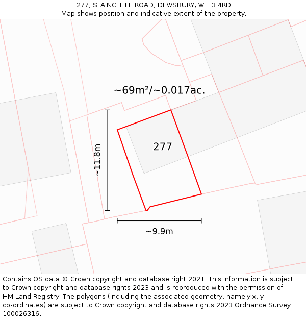 277, STAINCLIFFE ROAD, DEWSBURY, WF13 4RD: Plot and title map