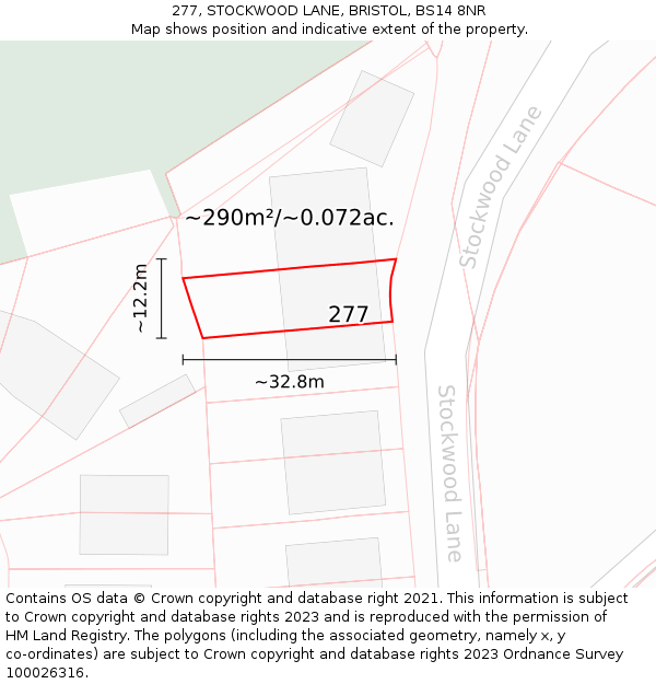 277, STOCKWOOD LANE, BRISTOL, BS14 8NR: Plot and title map