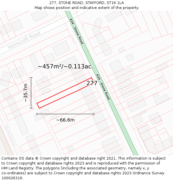 277, STONE ROAD, STAFFORD, ST16 1LA: Plot and title map