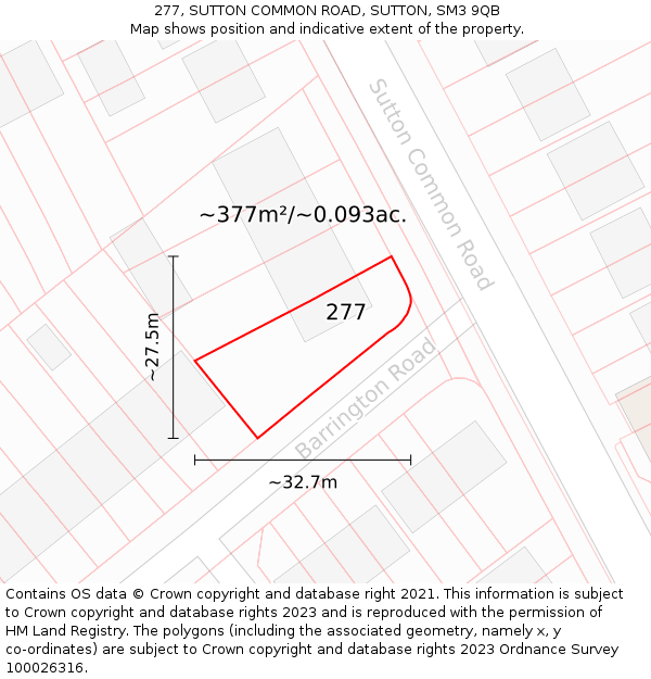 277, SUTTON COMMON ROAD, SUTTON, SM3 9QB: Plot and title map