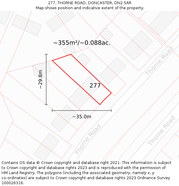 277, THORNE ROAD, DONCASTER, DN2 5AR: Plot and title map