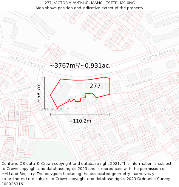 277, VICTORIA AVENUE, MANCHESTER, M9 0NG: Plot and title map