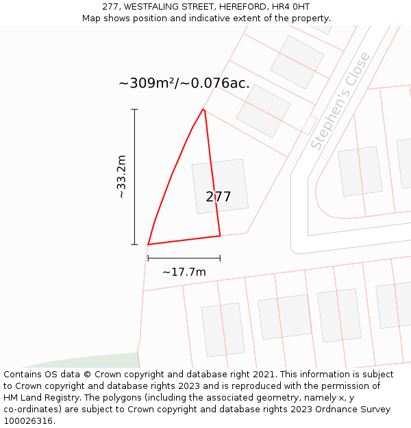 277, WESTFALING STREET, HEREFORD, HR4 0HT: Plot and title map