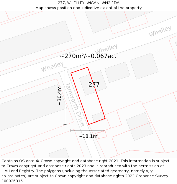 277, WHELLEY, WIGAN, WN2 1DA: Plot and title map