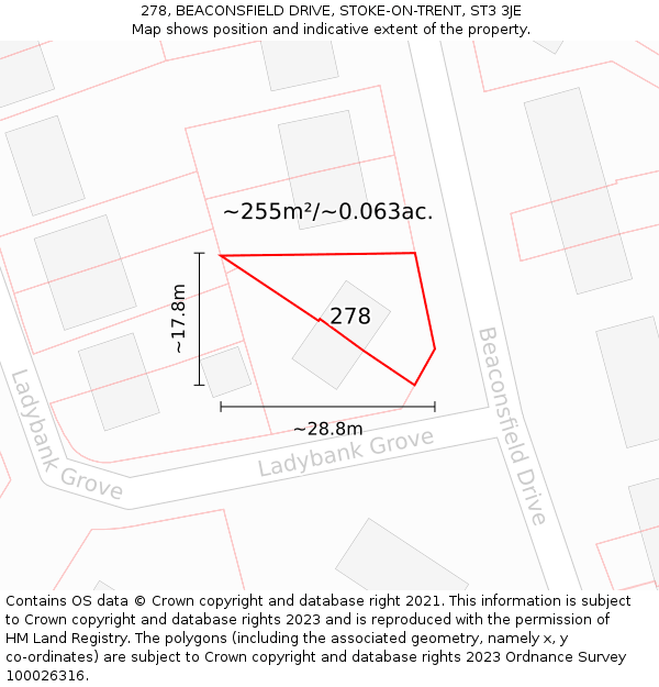 278, BEACONSFIELD DRIVE, STOKE-ON-TRENT, ST3 3JE: Plot and title map