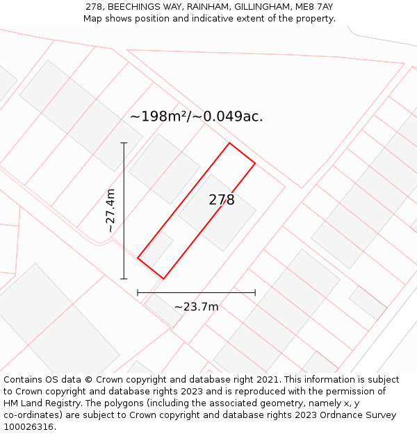 278, BEECHINGS WAY, RAINHAM, GILLINGHAM, ME8 7AY: Plot and title map