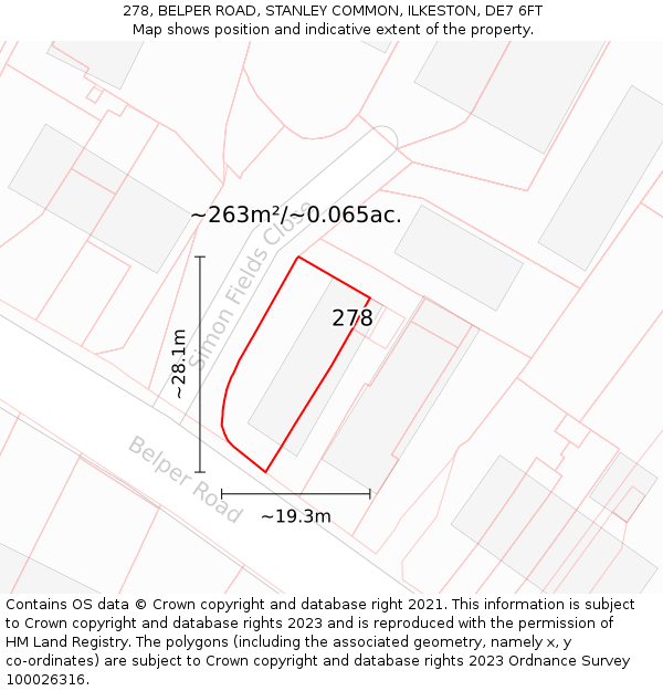 278, BELPER ROAD, STANLEY COMMON, ILKESTON, DE7 6FT: Plot and title map