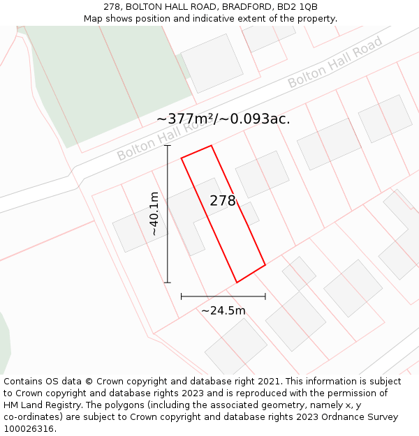 278, BOLTON HALL ROAD, BRADFORD, BD2 1QB: Plot and title map