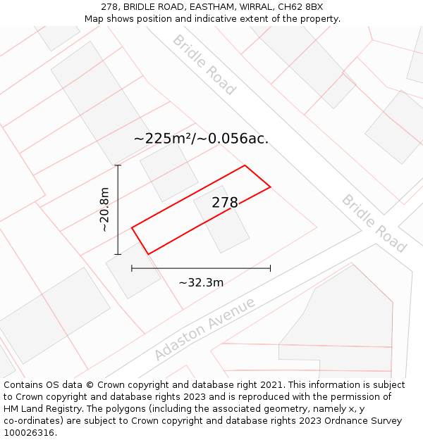 278, BRIDLE ROAD, EASTHAM, WIRRAL, CH62 8BX: Plot and title map