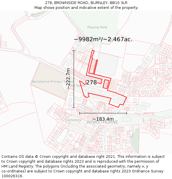 278, BROWNSIDE ROAD, BURNLEY, BB10 3LR: Plot and title map