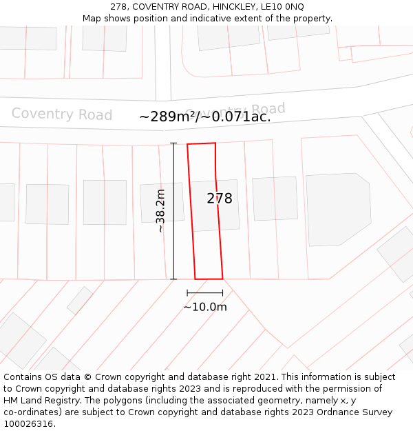 278, COVENTRY ROAD, HINCKLEY, LE10 0NQ: Plot and title map