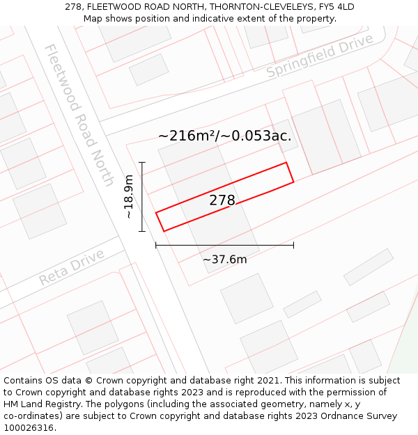 278, FLEETWOOD ROAD NORTH, THORNTON-CLEVELEYS, FY5 4LD: Plot and title map