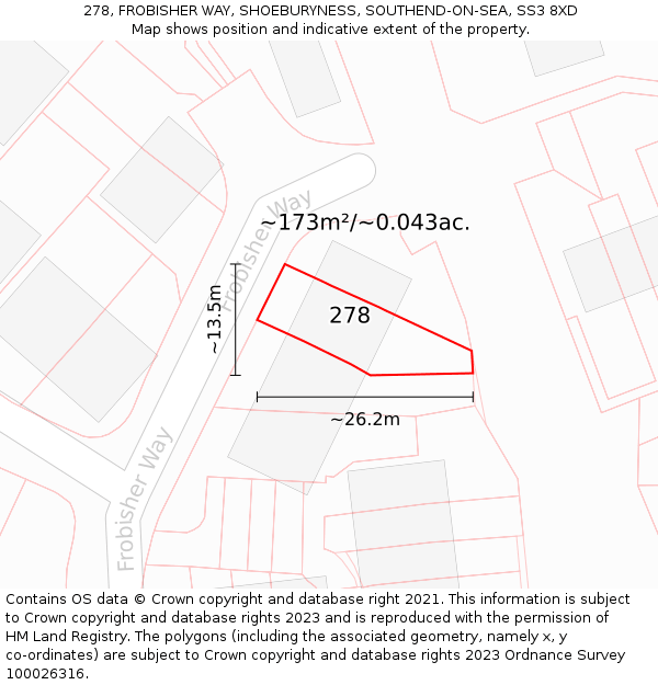 278, FROBISHER WAY, SHOEBURYNESS, SOUTHEND-ON-SEA, SS3 8XD: Plot and title map