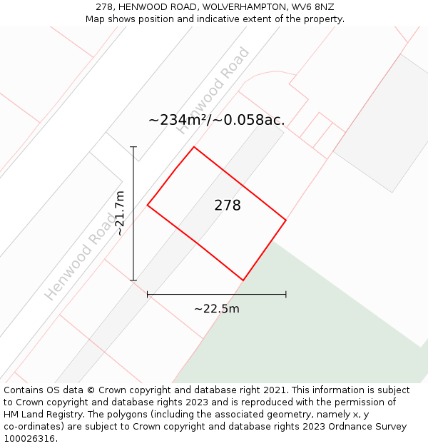 278, HENWOOD ROAD, WOLVERHAMPTON, WV6 8NZ: Plot and title map