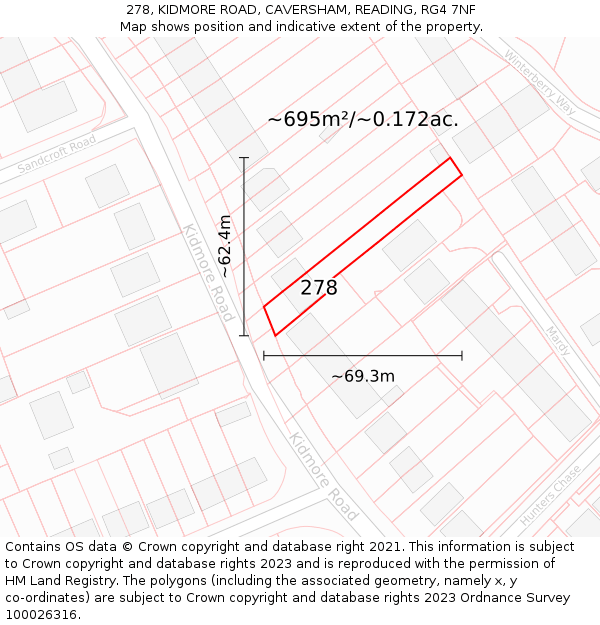 278, KIDMORE ROAD, CAVERSHAM, READING, RG4 7NF: Plot and title map