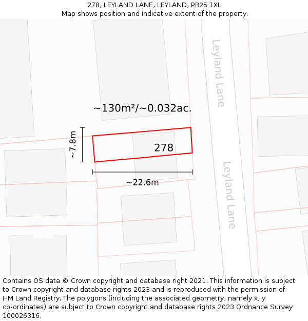 278, LEYLAND LANE, LEYLAND, PR25 1XL: Plot and title map