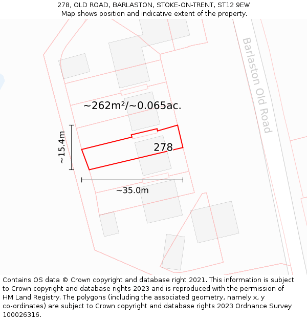 278, OLD ROAD, BARLASTON, STOKE-ON-TRENT, ST12 9EW: Plot and title map