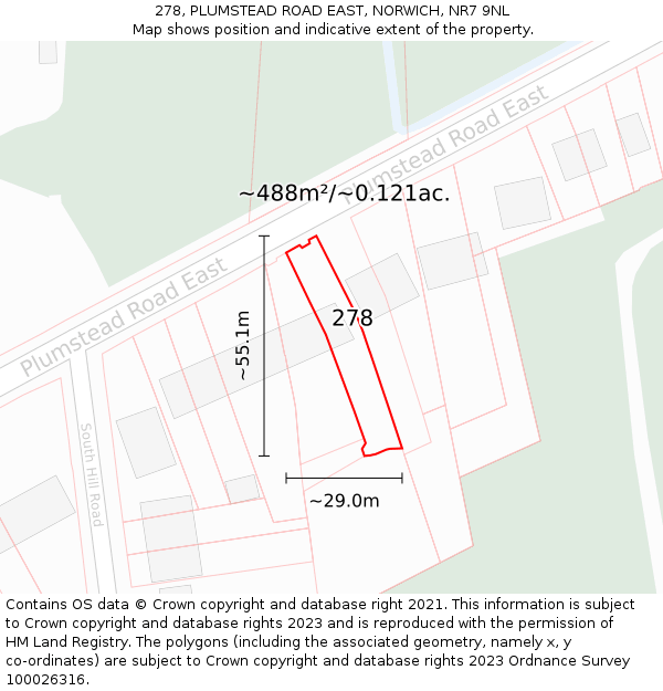 278, PLUMSTEAD ROAD EAST, NORWICH, NR7 9NL: Plot and title map