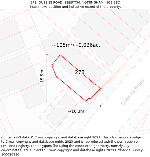 278, QUEENS ROAD, BEESTON, NOTTINGHAM, NG9 2BD: Plot and title map