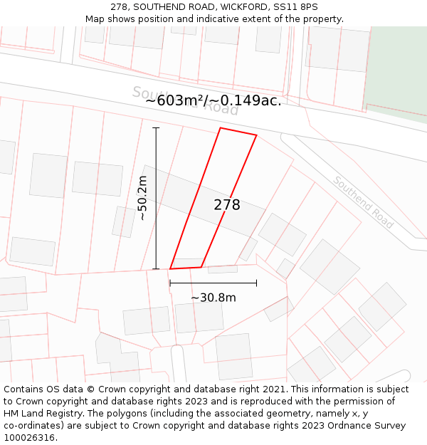278, SOUTHEND ROAD, WICKFORD, SS11 8PS: Plot and title map