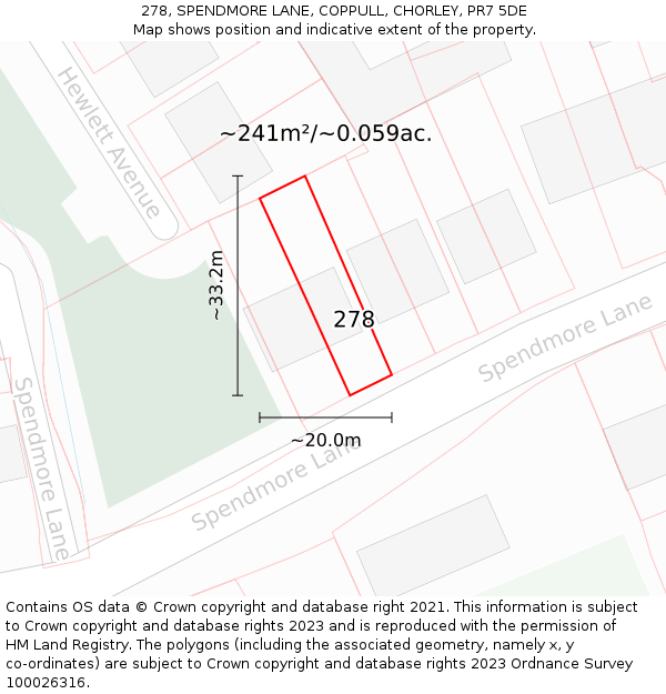 278, SPENDMORE LANE, COPPULL, CHORLEY, PR7 5DE: Plot and title map