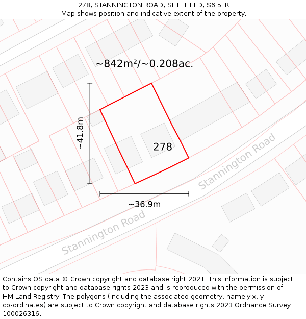 278, STANNINGTON ROAD, SHEFFIELD, S6 5FR: Plot and title map