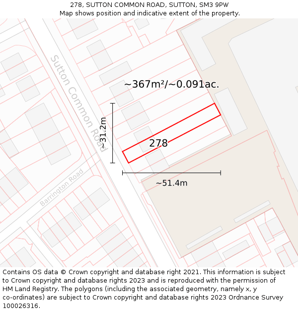 278, SUTTON COMMON ROAD, SUTTON, SM3 9PW: Plot and title map