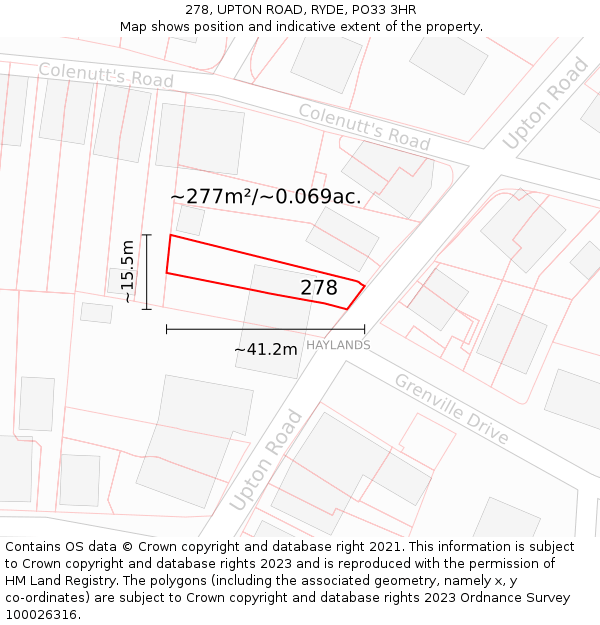 278, UPTON ROAD, RYDE, PO33 3HR: Plot and title map