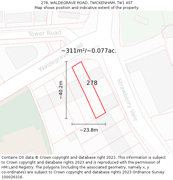 278, WALDEGRAVE ROAD, TWICKENHAM, TW1 4ST: Plot and title map