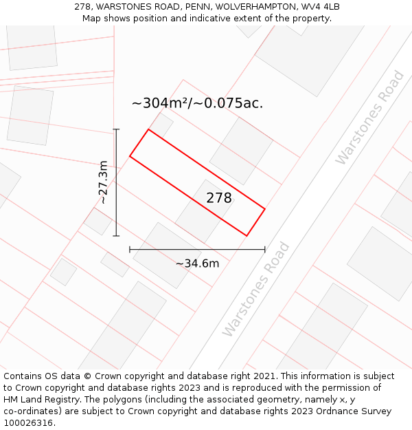 278, WARSTONES ROAD, PENN, WOLVERHAMPTON, WV4 4LB: Plot and title map