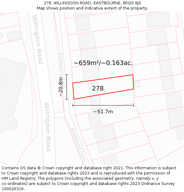 278, WILLINGDON ROAD, EASTBOURNE, BN20 9JS: Plot and title map