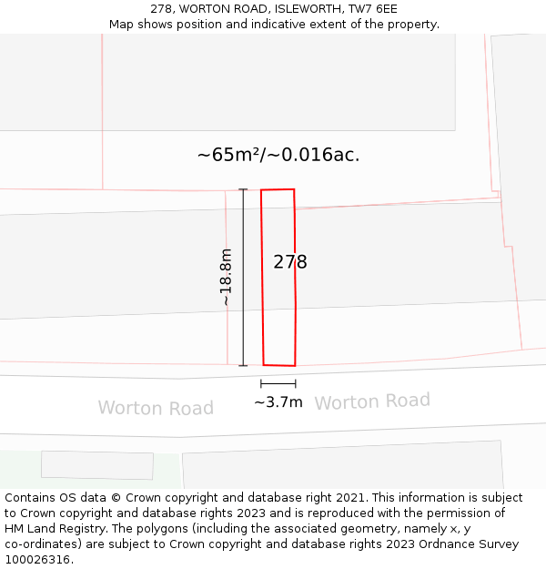 278, WORTON ROAD, ISLEWORTH, TW7 6EE: Plot and title map