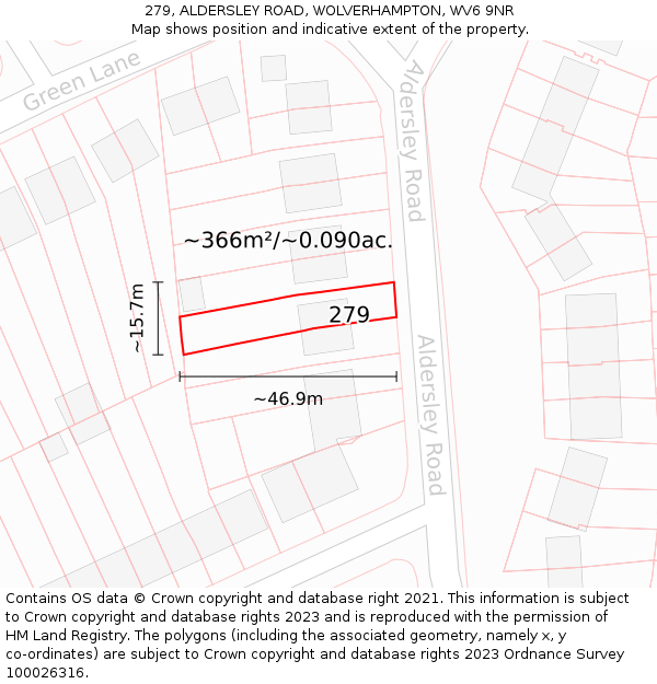 279, ALDERSLEY ROAD, WOLVERHAMPTON, WV6 9NR: Plot and title map