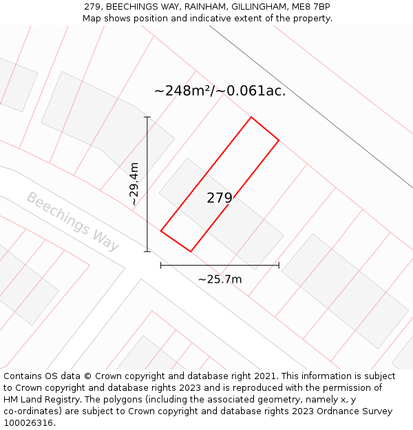 279, BEECHINGS WAY, RAINHAM, GILLINGHAM, ME8 7BP: Plot and title map